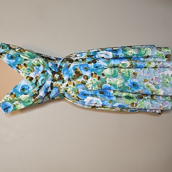 True Vintage Alix Of Miami 1950s Fit And Flare Floral Dress Blue, Green Cupcake - Picture 3 of 17